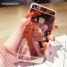Load image into Gallery viewer, For iphone 5S Case Diamond Rhinestone Mirror Phone Bag Back Cover For iPhone X 8 6 6S 7 Plus XR XS Max Ring Stand Finger Holder
