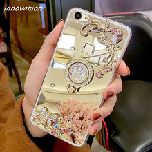 Load image into Gallery viewer, For iphone 5S Case Diamond Rhinestone Mirror Phone Bag Back Cover For iPhone X 8 6 6S 7 Plus XR XS Max Ring Stand Finger Holder
